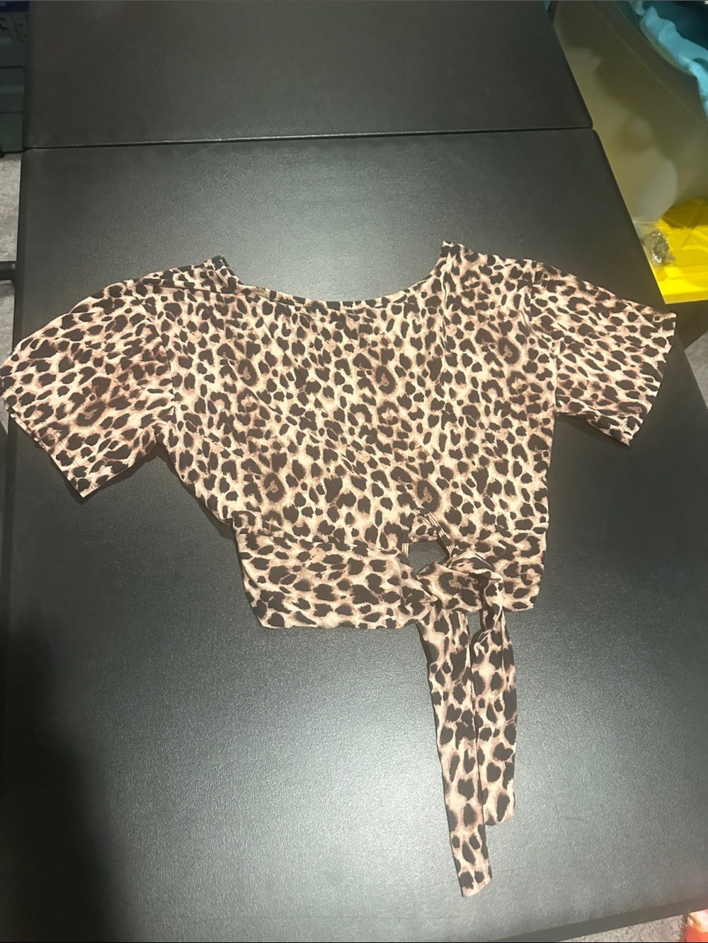 Leopard Print Tie-Front Crop Top - Brown